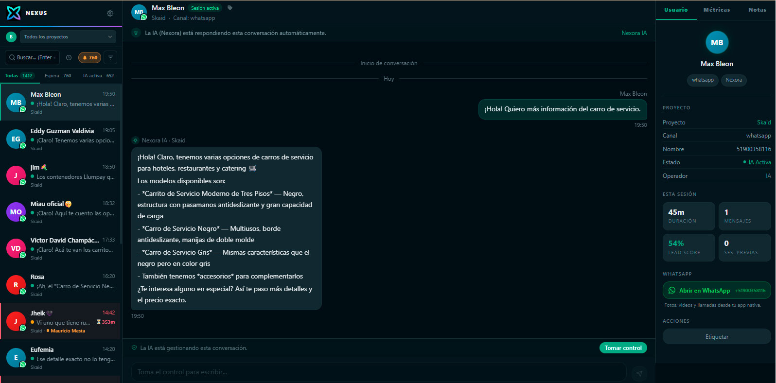 Nexus — plataforma de atención omnicanal con IA